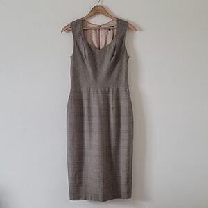 David Meister Brown Tan Plaid Wool Sheath Dress Size‎ 6